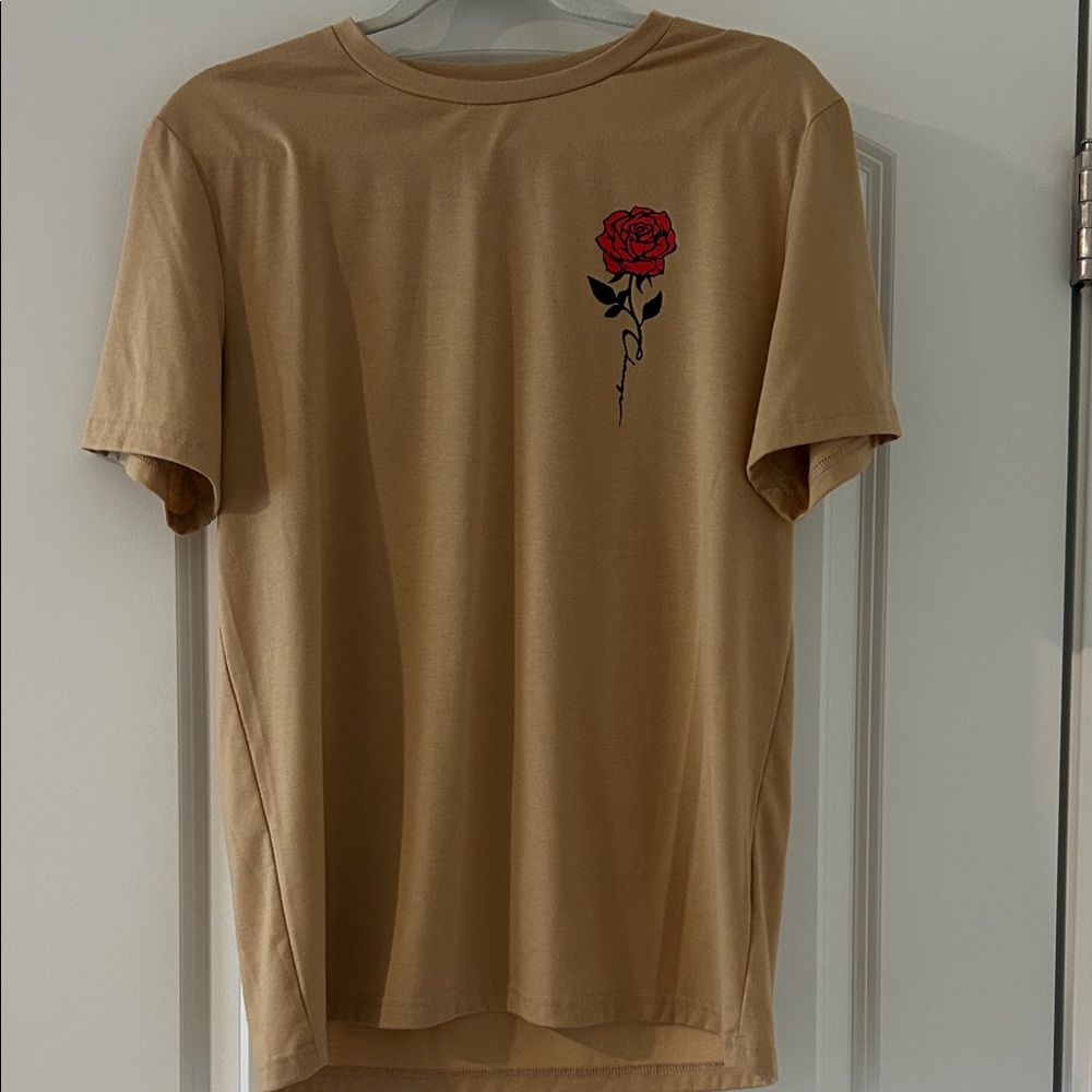 SHEIN Men’s Small Tan T-Shirt with Rose Graphic